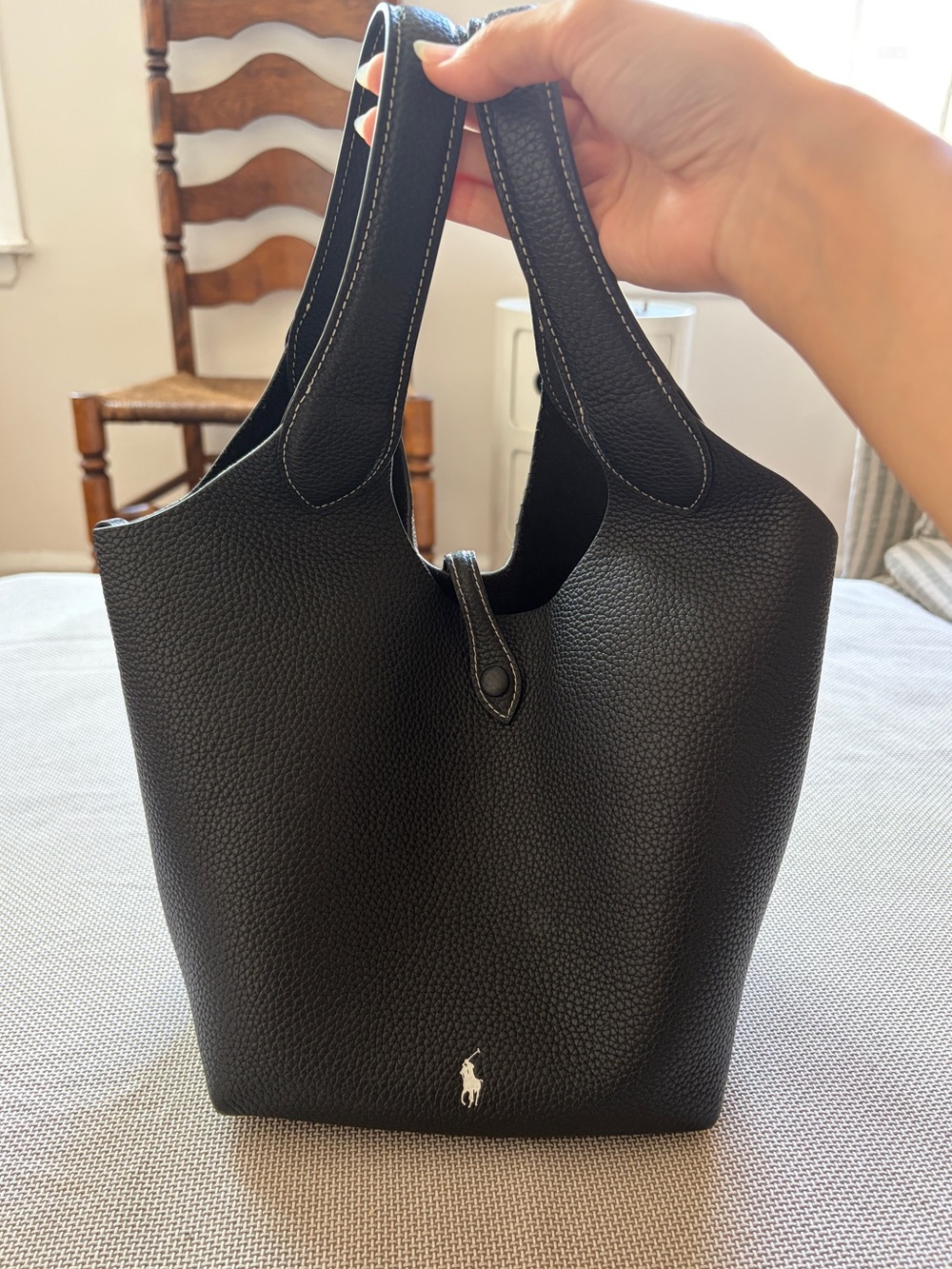 $598 Polo Ralph Lauren polo play Black Leather tote Bag